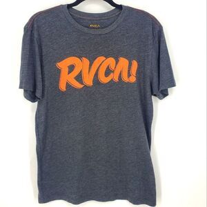RVCA Vintage Dye Mens Gray And Orange Spellout Crewneck Short Sleeve T-Shirt